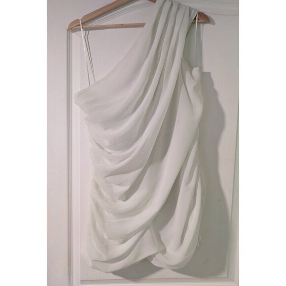 NWT Abercrombie & Fitch | One-Shoulder Chiffon Mini Dress In Light Green - Picture 3 of 12